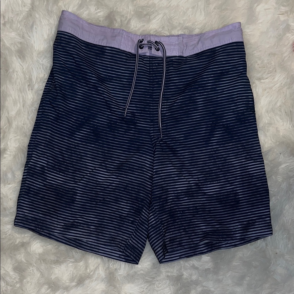 George Men's Navy and Lavender Striped Board Shorts